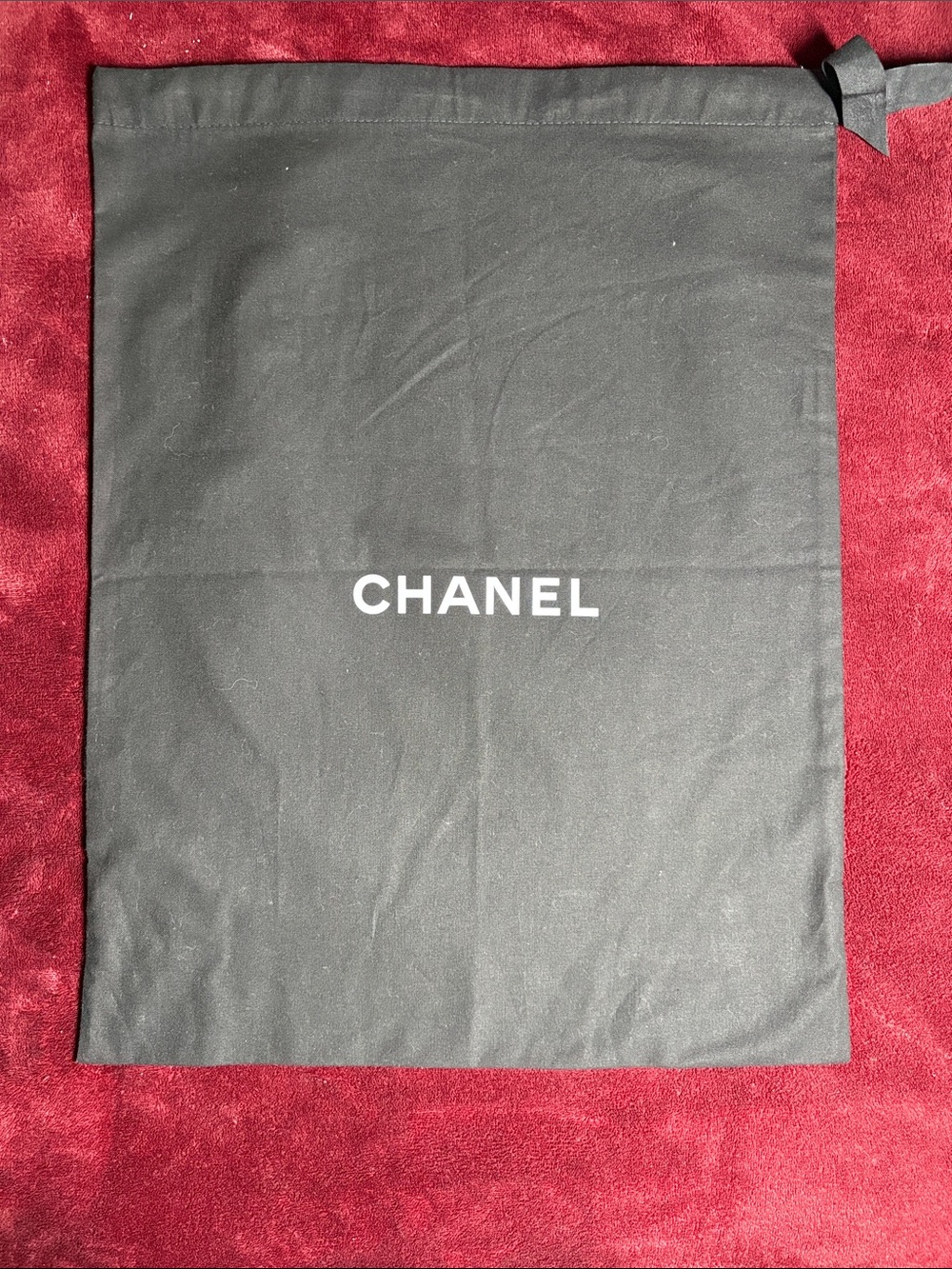 CHANEL Black Fabric Drawstring Dust Bag with White Logo
